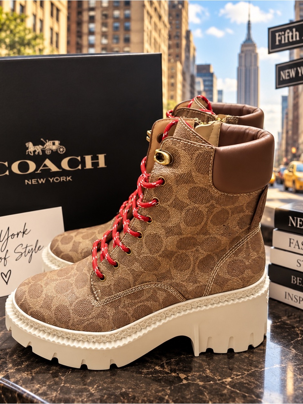 Coach Ainsely platform Boot In Signature Canvas w leather detail
